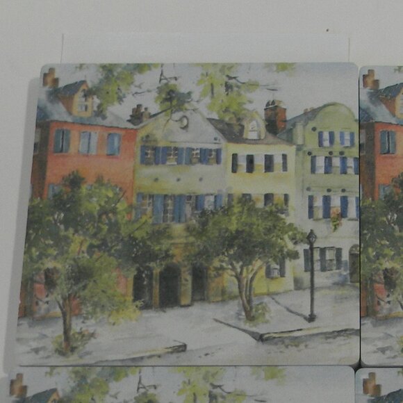 Rainbow Row Charleston, SC Stone Coasters Set of 4 Cork Backed NEW - Picture 3 of 4